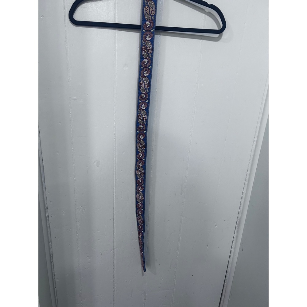 Vintage Boho Blue Paisley Embroidered Fabric Belt Silver D-Ring Buckle 38 Inch